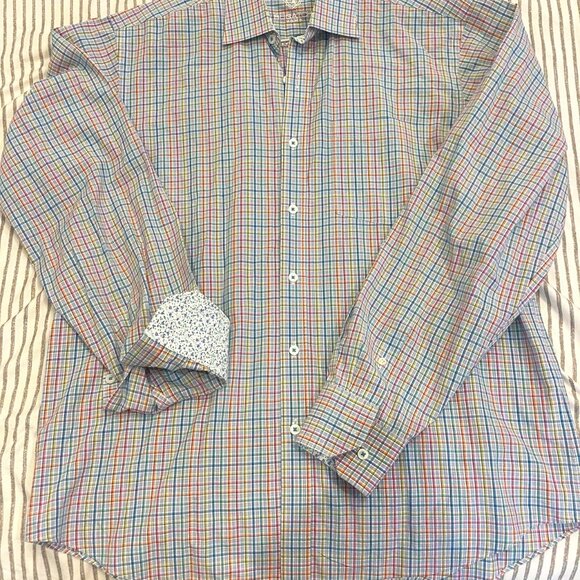 Bugatchi Men's Shirt Medium RN 99428 CA 06064 Cotton Embroidery Long Sleeve - Picture 1 of 5